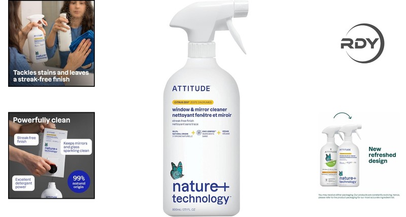 Plant-Based Streak-Free Window Cleaner - Eco-Friendly & Citrus Scent, 27.1 Fl Oz gallery
