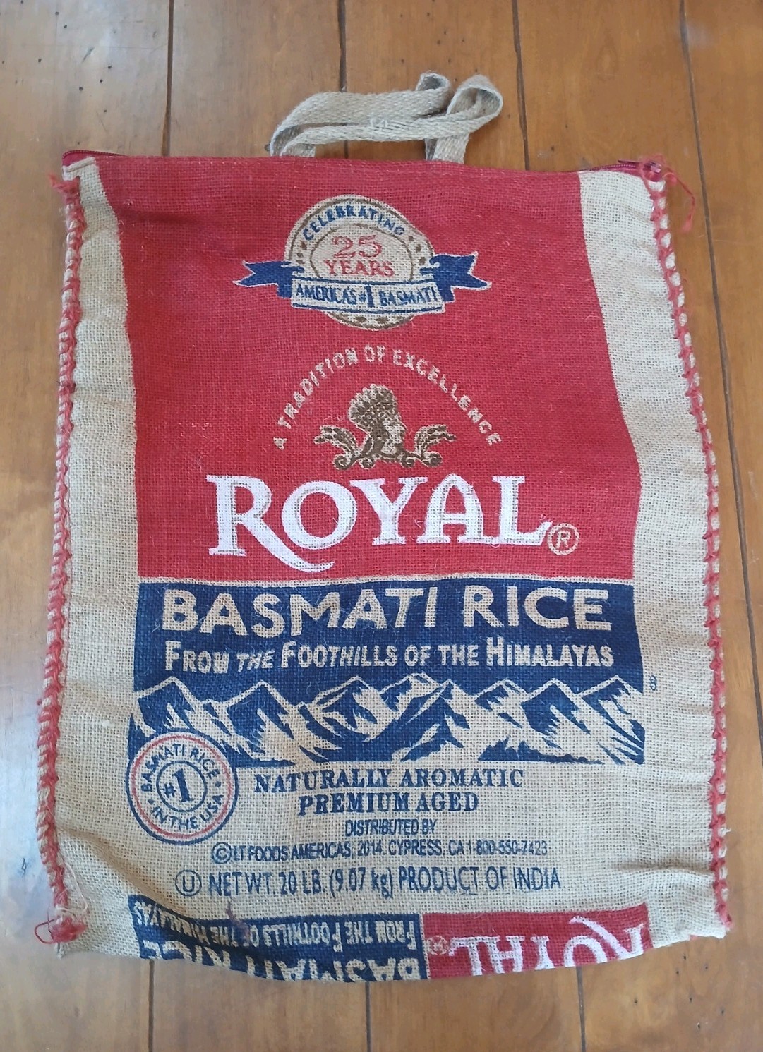 [BAG ONLY] Royal Basmati Rice Bag 20lbs Brown Burlap Handles Zipper Heavy Duty gallery