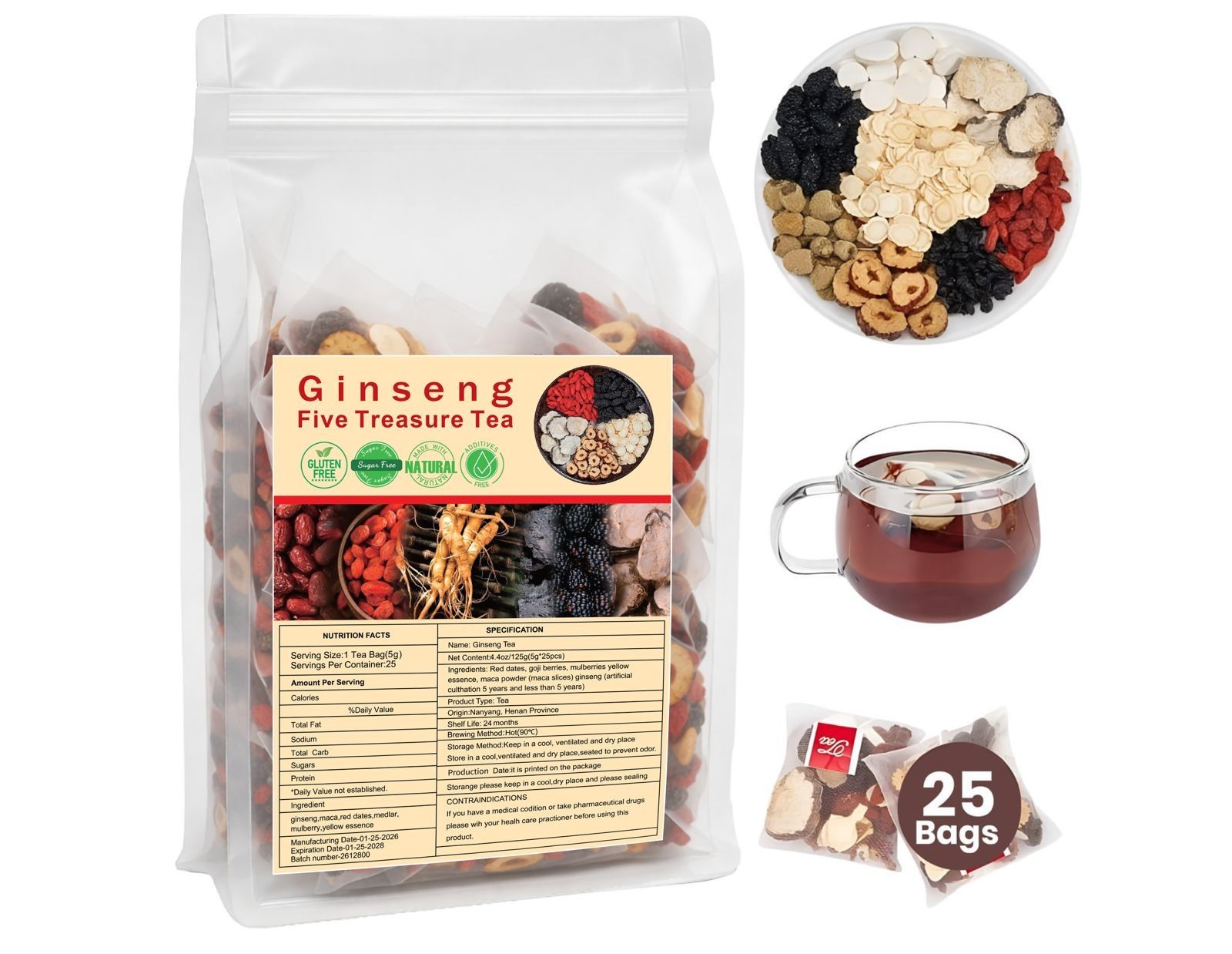Kidney Tea 30 Bags Ginseng five Treasure Tea Formula Traditional Chinese Herbal gallery