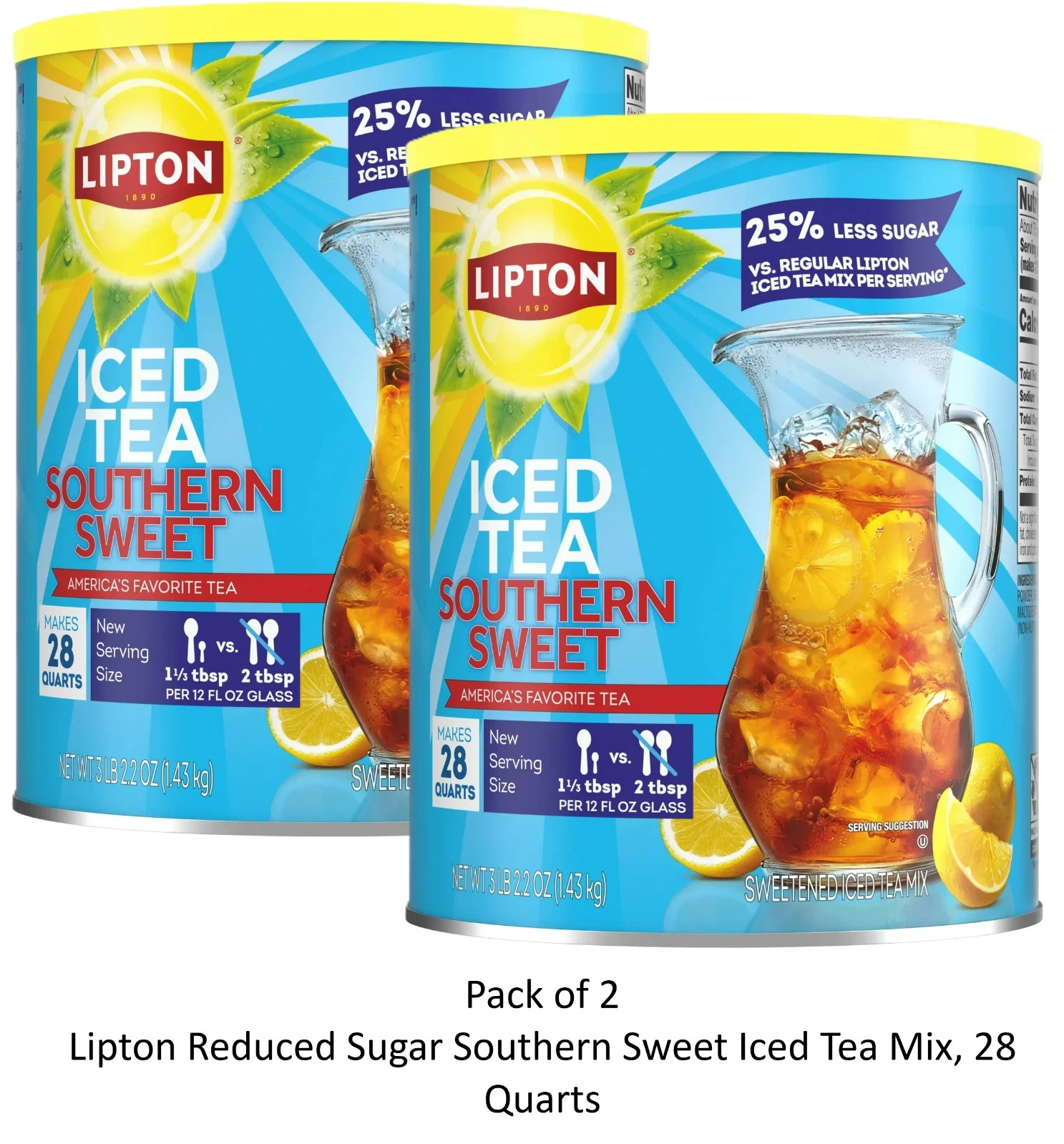 Lipton Reduced Sugar Southern Sweet Iced Tea Mix, 28 Quarts (2 Pack) gallery