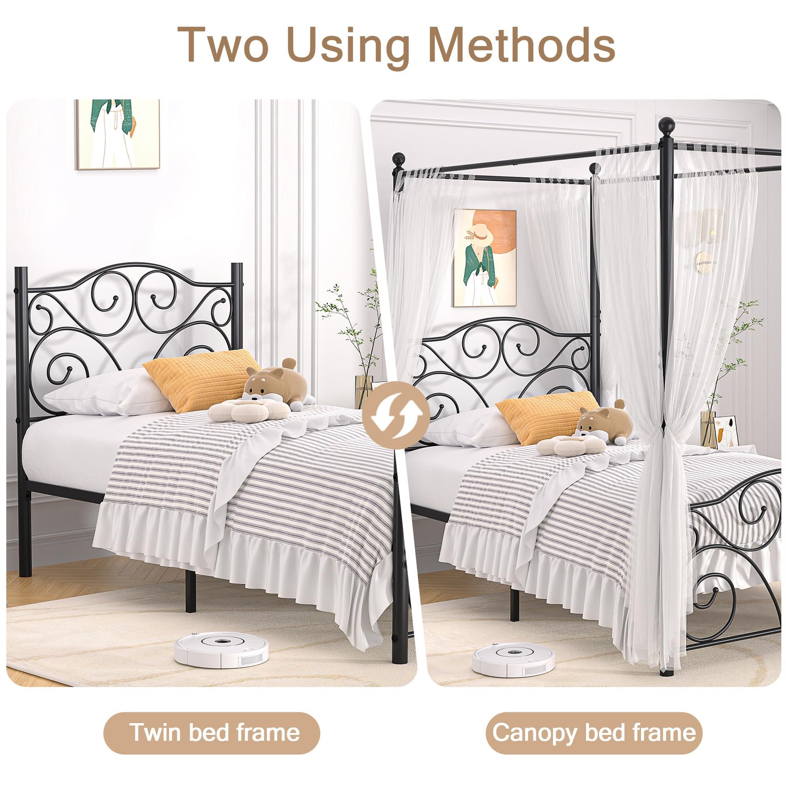 Metal Canopy Bed Frame Twin Size 4 Posters Platform Black Heavy Duty VECELO gallery