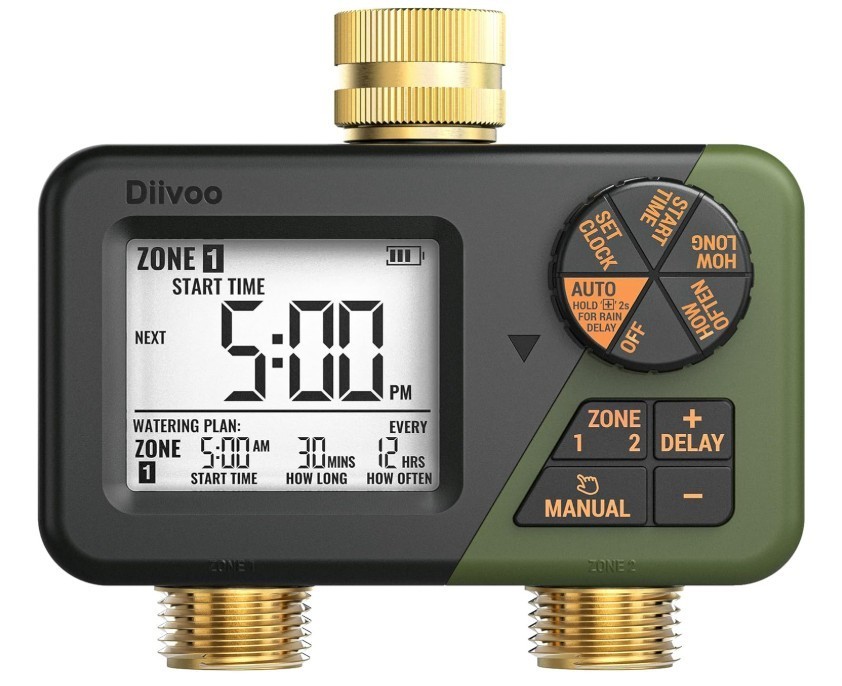 Diivoo Brass Sprinkler Timer 2 Zone, IP66 Waterproof Programmable Water Hose Tim gallery