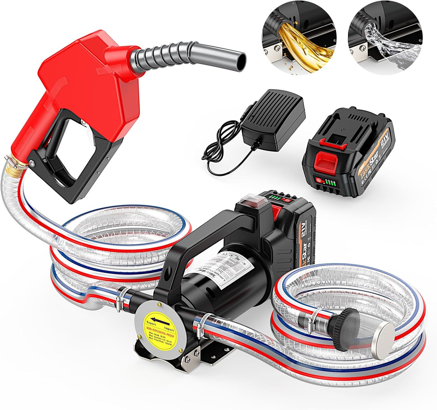 Fuel Transfer Pump Battery Powered, 13GPM Electric Pump with 21V 4.0Ah Battery & gallery