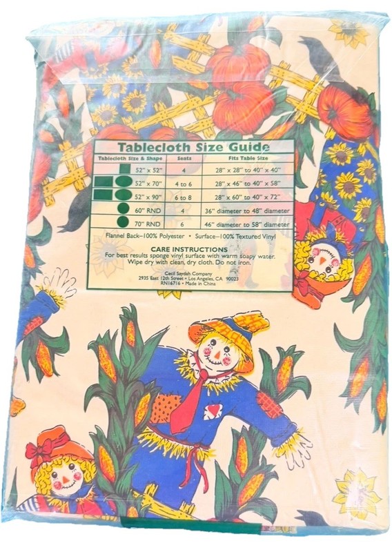 Vinyl Table Fashions New In Pack 52” X 90” Oblong Tablecloth Fall Scarecrows gallery