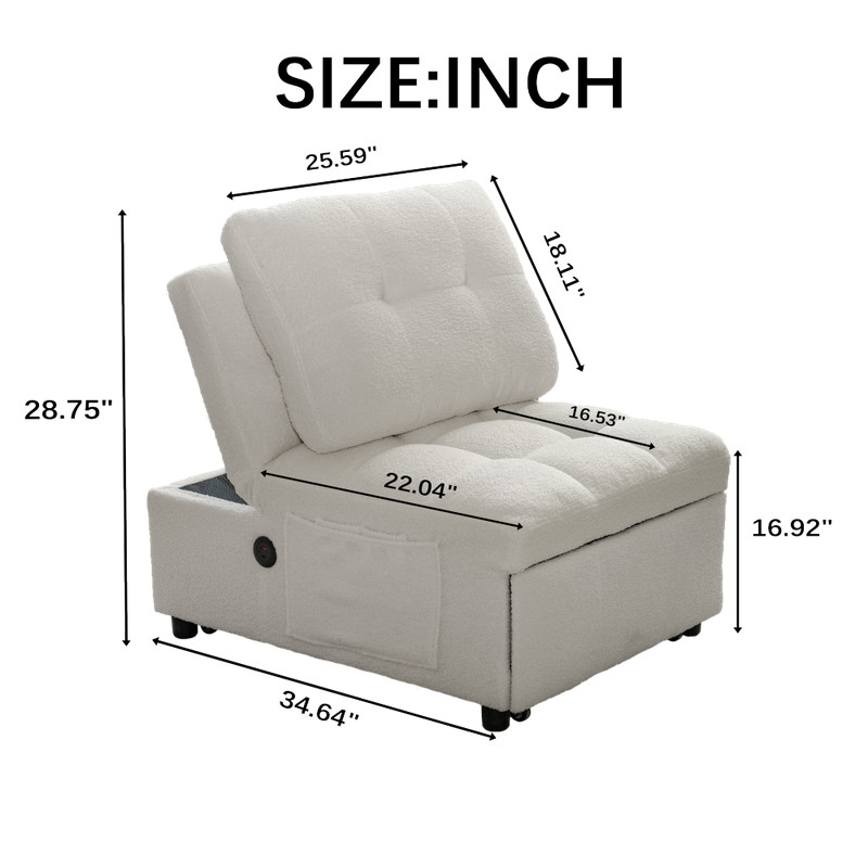 Single sofa bed built-in USB charging port for small apartment living rooms gallery