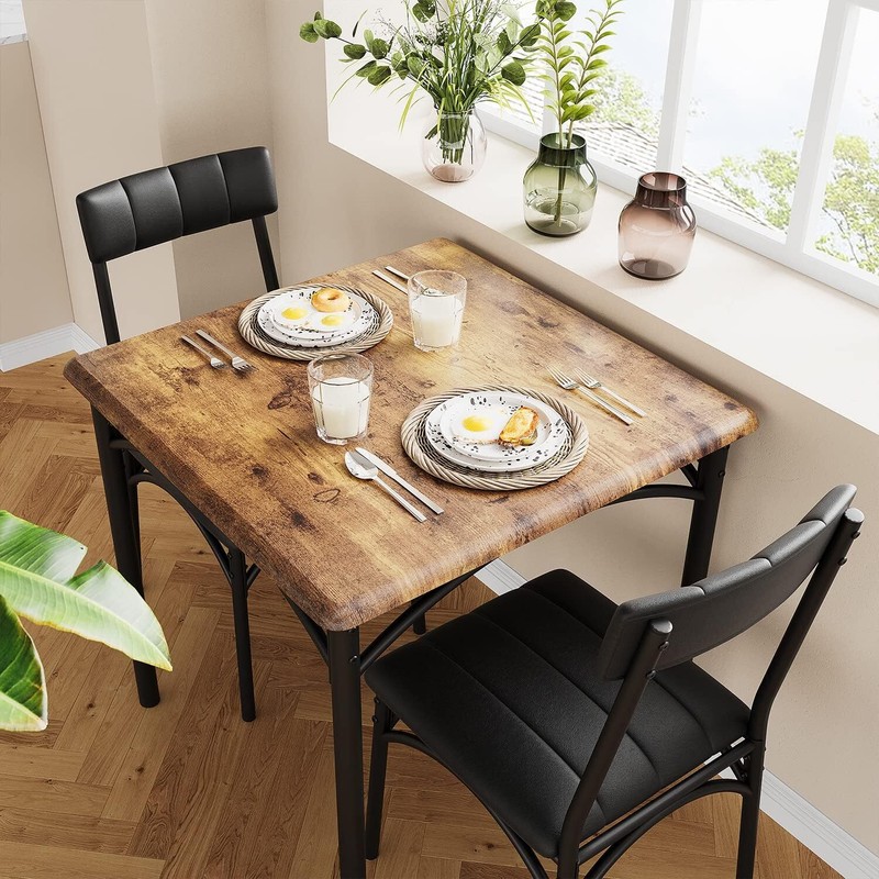 3PCS Dining Set Table and 2 Upholstered Chairs Wood Top for Small Space Kitchen gallery