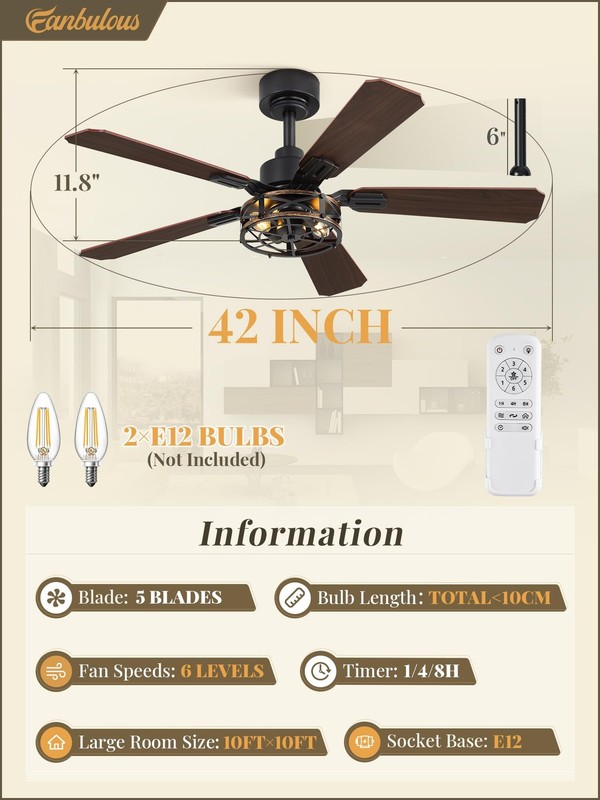 2 Pack 42 Inch Rustic Caged Ceiling Fan with Lights, Black Farmhouse Ceiling ... gallery