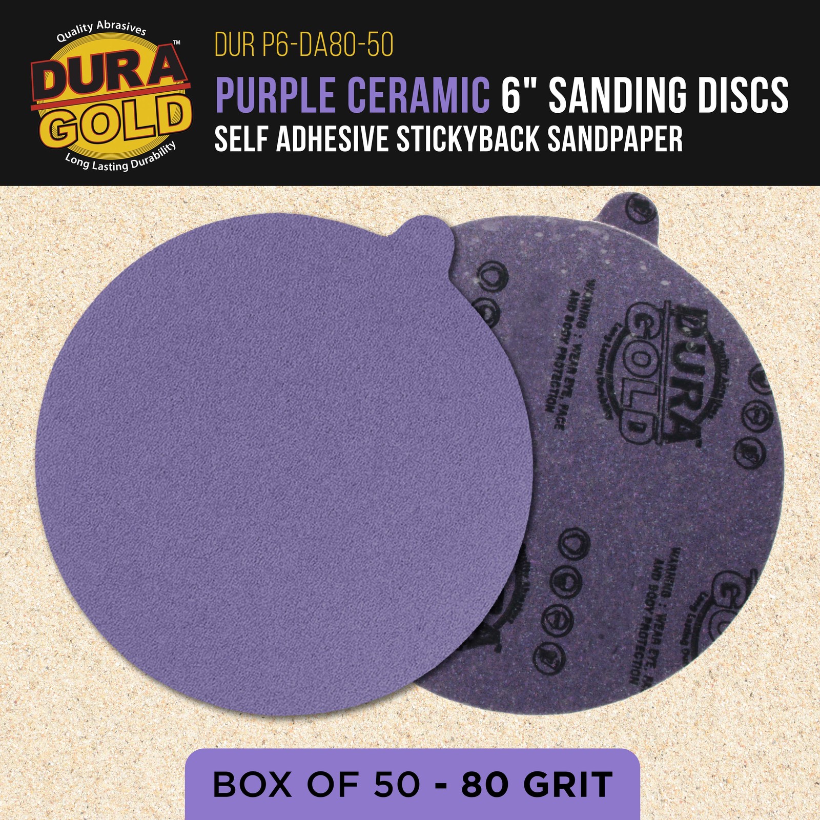 80 Grit 6" PSA Ceramic Sanding Discs, Box of 50 - Self Adhesive Sandpaper gallery