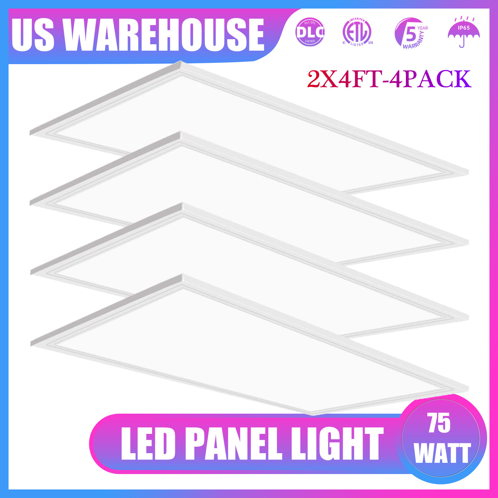 LED Flat Panel Troffer 2x4 Foot 75W 5000K, Edge-Lit Drop Ceiling Lights,100-277V gallery