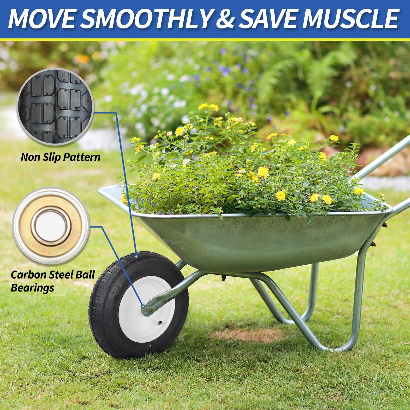 GICOOL Wheelbarrow Rubber Tire, 14-inch Pneumatic Wheel, 3"-6" Centered Hub, ... gallery