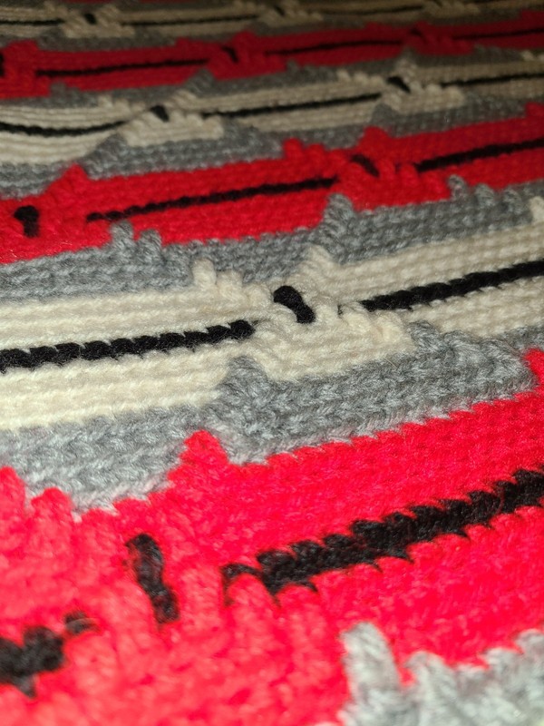 Handmade Crochet Extra Large Afghan Blanket Bedding. Red, Black, Grey, White. gallery