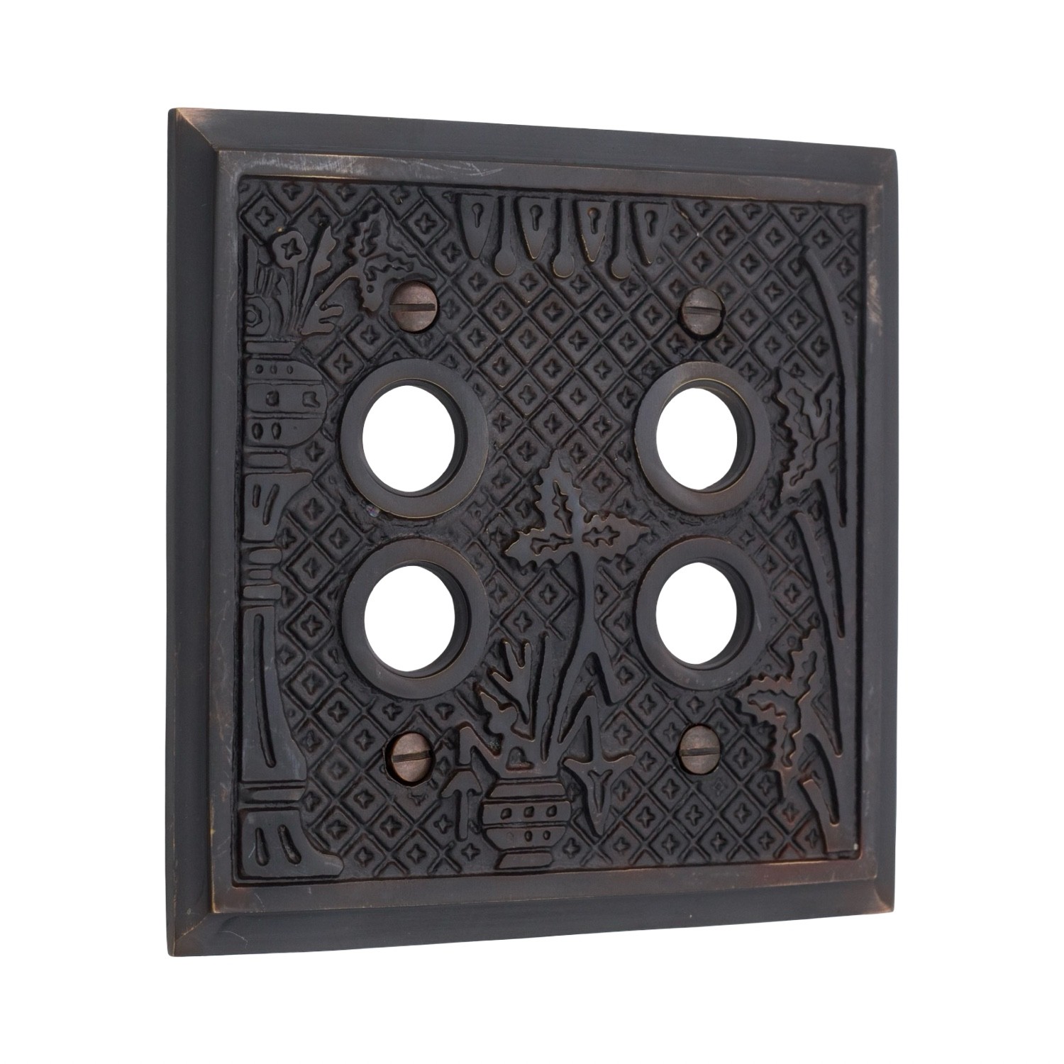 Victorian Style Double Gang Push Button Switch Cover Plate Heavy Bronze gallery