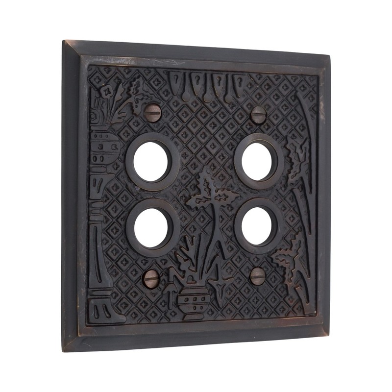 Victorian Style Double Gang Push Button Switch Cover Plate Heavy Bronze gallery