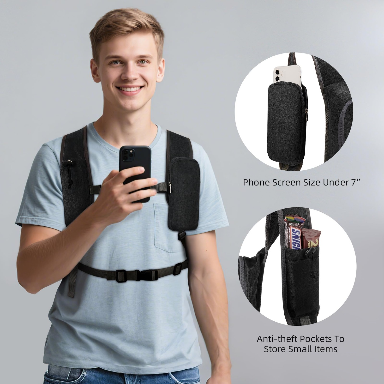 Small Hiking Backpack with Detachable Front Phone Holder, Foldable Packable B... 3