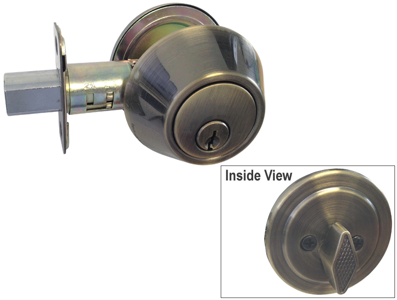 Antique Brass Deadbolt Single Cylinder Door Keyed Locks knob Kwikset Keyway gallery