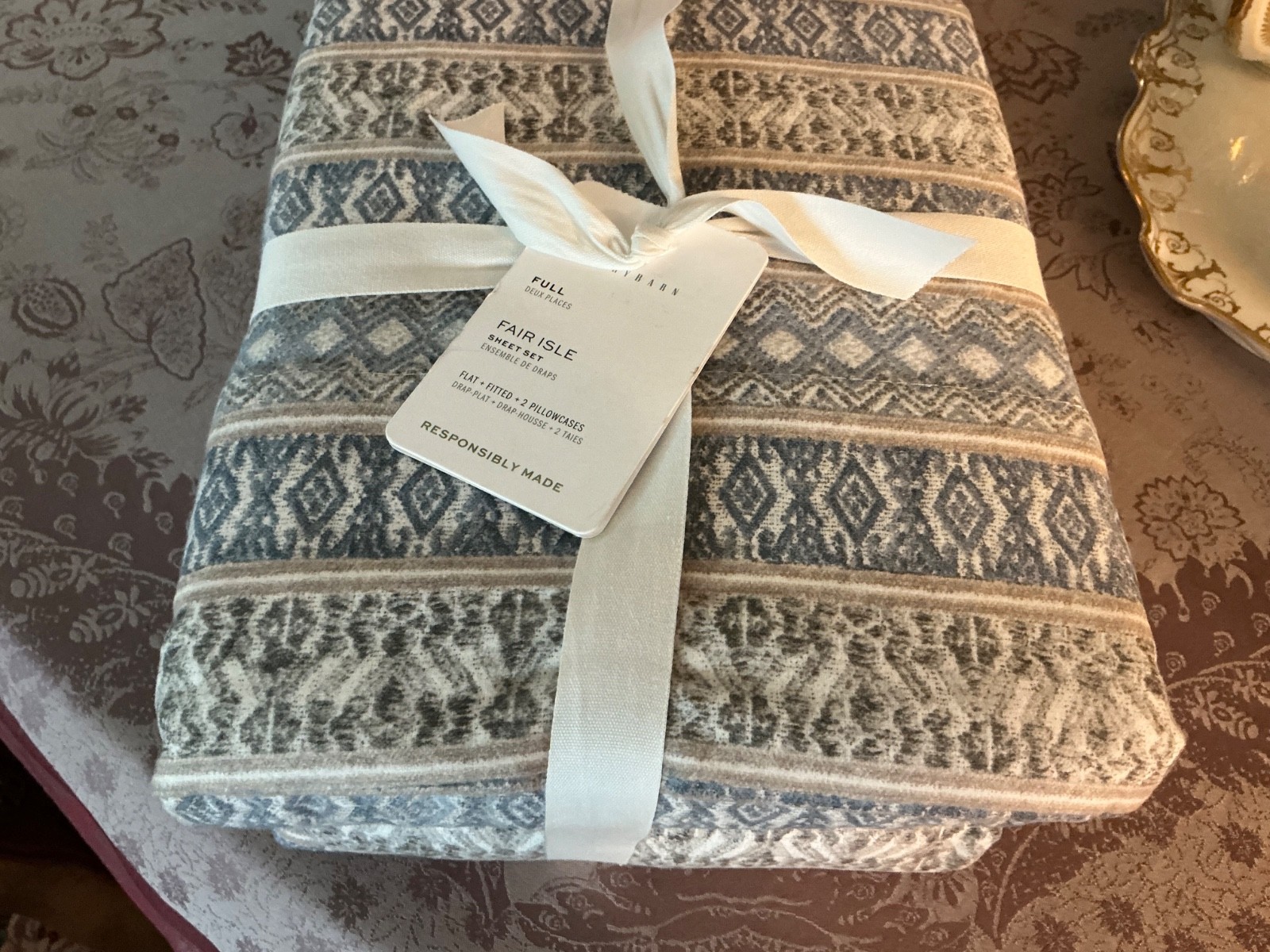 POTTERY BARN Fair Isle Sheet Set - Full - Blue - Brand New with Tags gallery