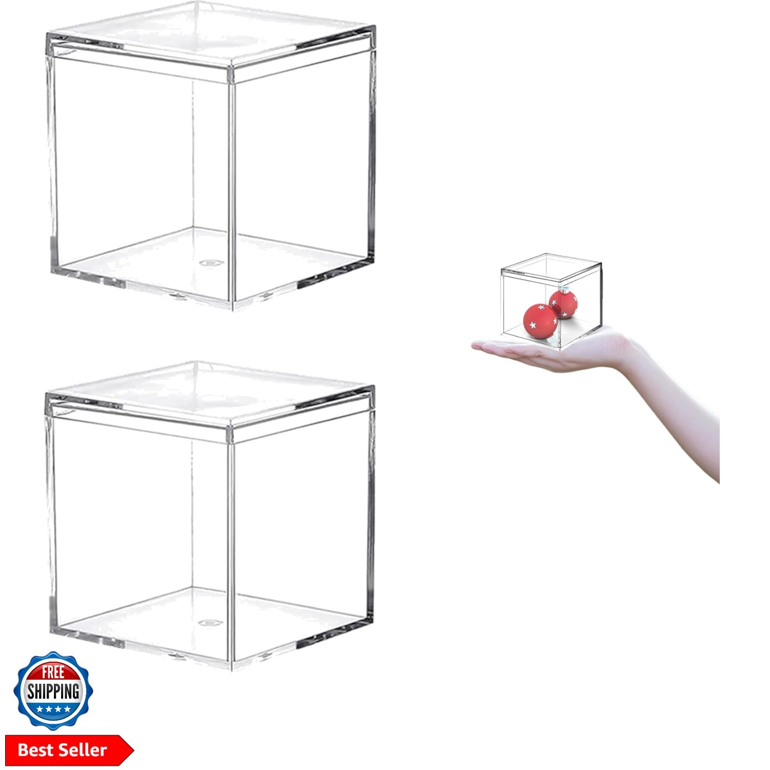 Small Acrylic Box Clear Square Cube 2 Packs Plastic Display Boxes with Lid Je... gallery