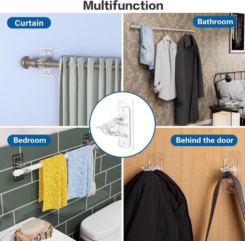 4 Pcs No Drill Curtain Rod Brackets, Adhesive Curtain Rod Holders, Curtain Hooks gallery