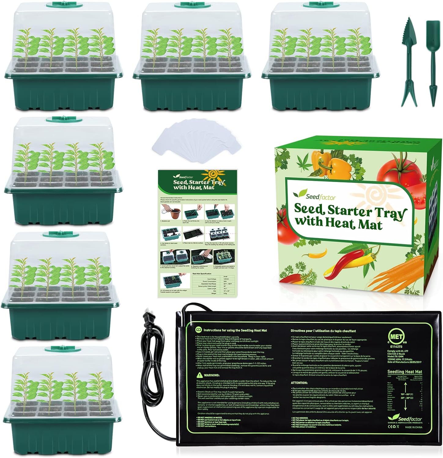 Seedfactor 7-Pack Seed Starter Tray w/ Heat Mat Seedling Plant Germination Trays gallery