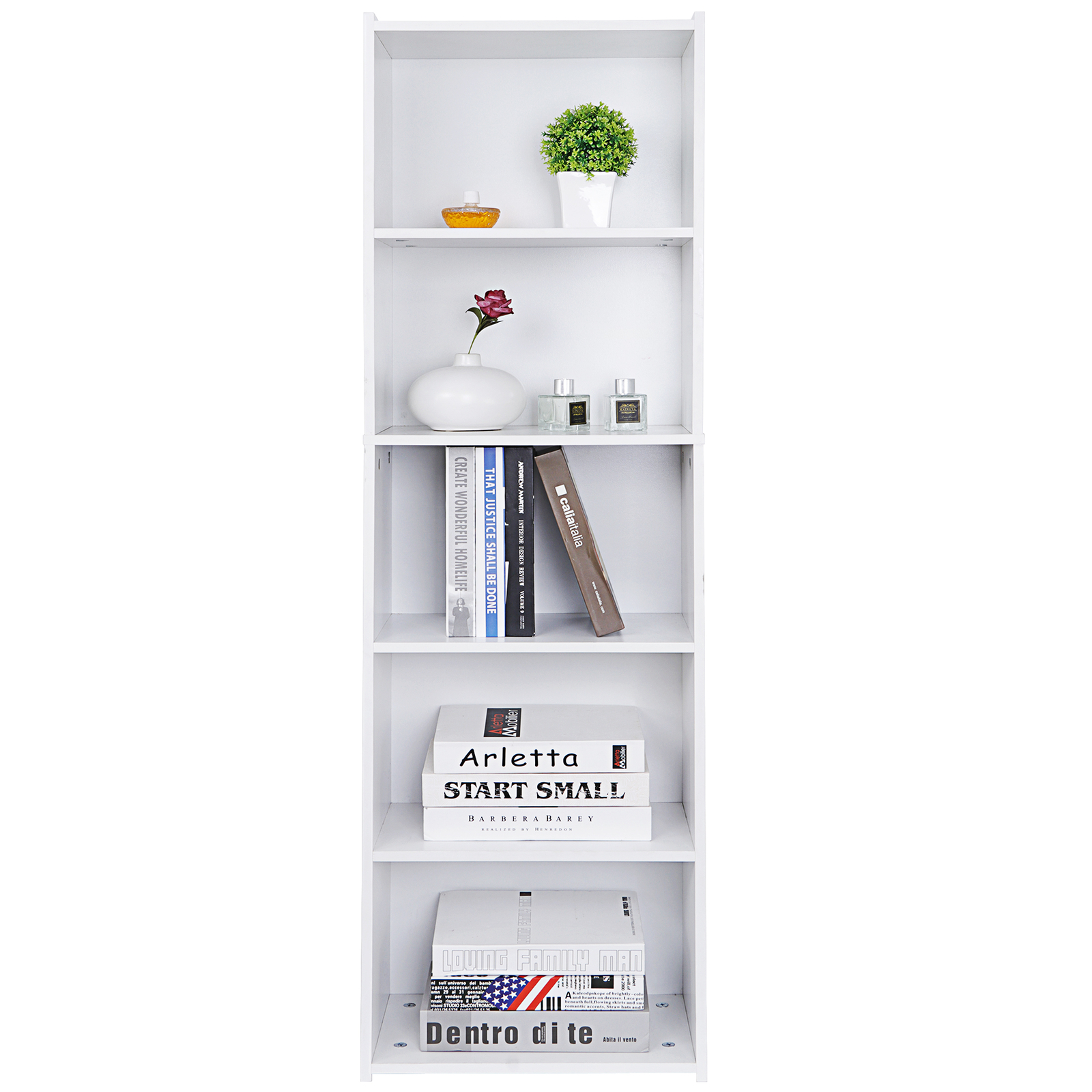 5 Tier Bookcase Organizer Open Book Shelf MDF PB Bookshelf Display 5 Cubes White gallery