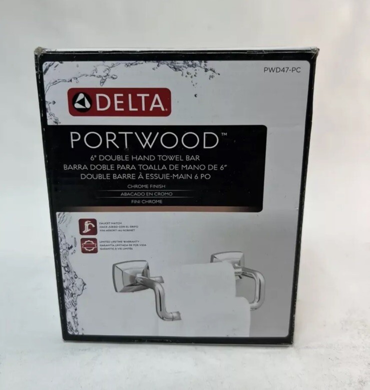 Delta Double Hand Towel Bar in Chrome Portwood 6 in. PWD47-PC Bathroom gallery