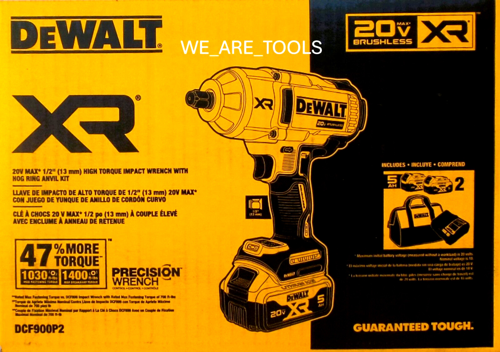DeWALT DCF900P2 20V High Torque Impact Wrench Kit With Hog Ring (2) Batteries gallery