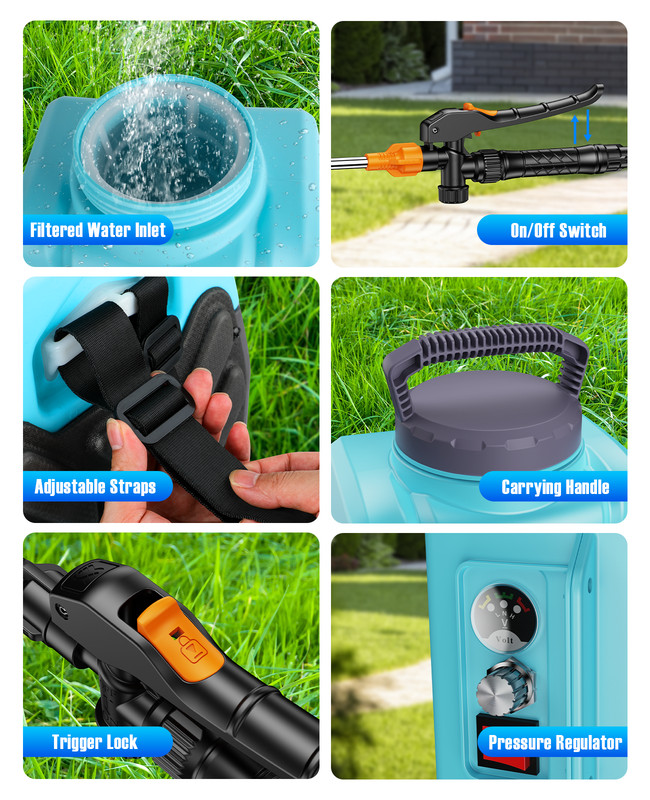3.2 Gallon Battery Powered Backpack Sprayer with 2 Battey and 6 Nozzles for Lawn gallery