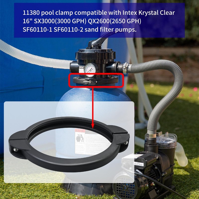 Sand Filter Valve Clamp with Screws Compatible Intex 16"(DN) Black gallery