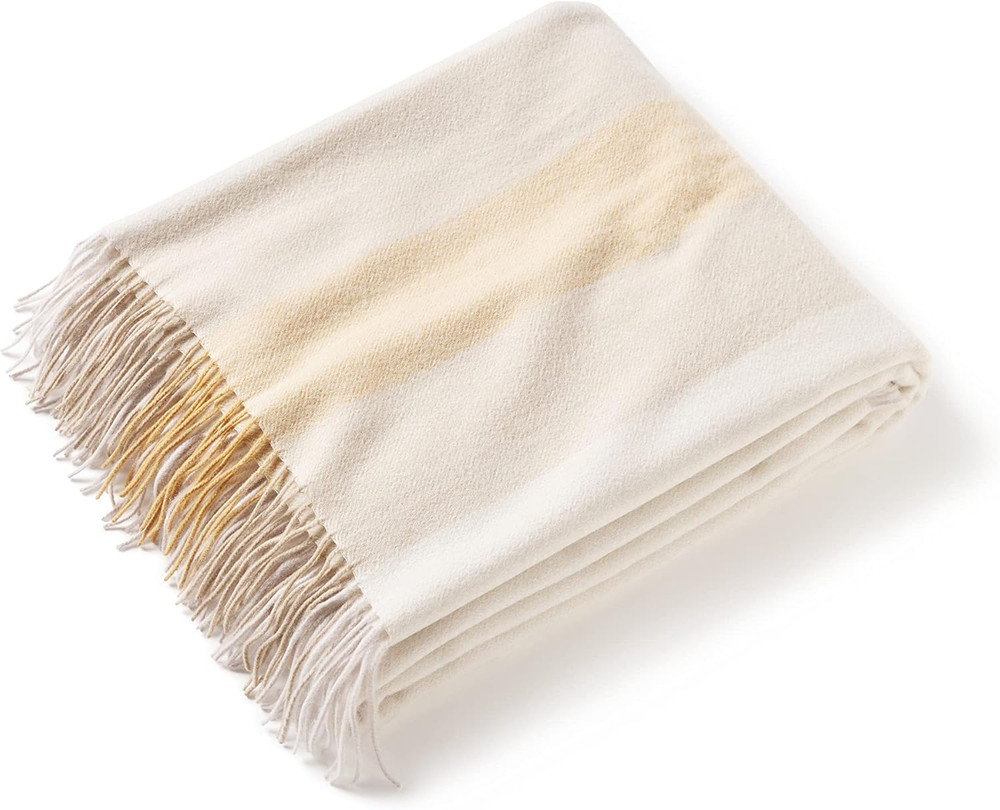Soft Cashmere Striped Throw Blanket with Fringe - 70"x50" (Eggshell/Tan)