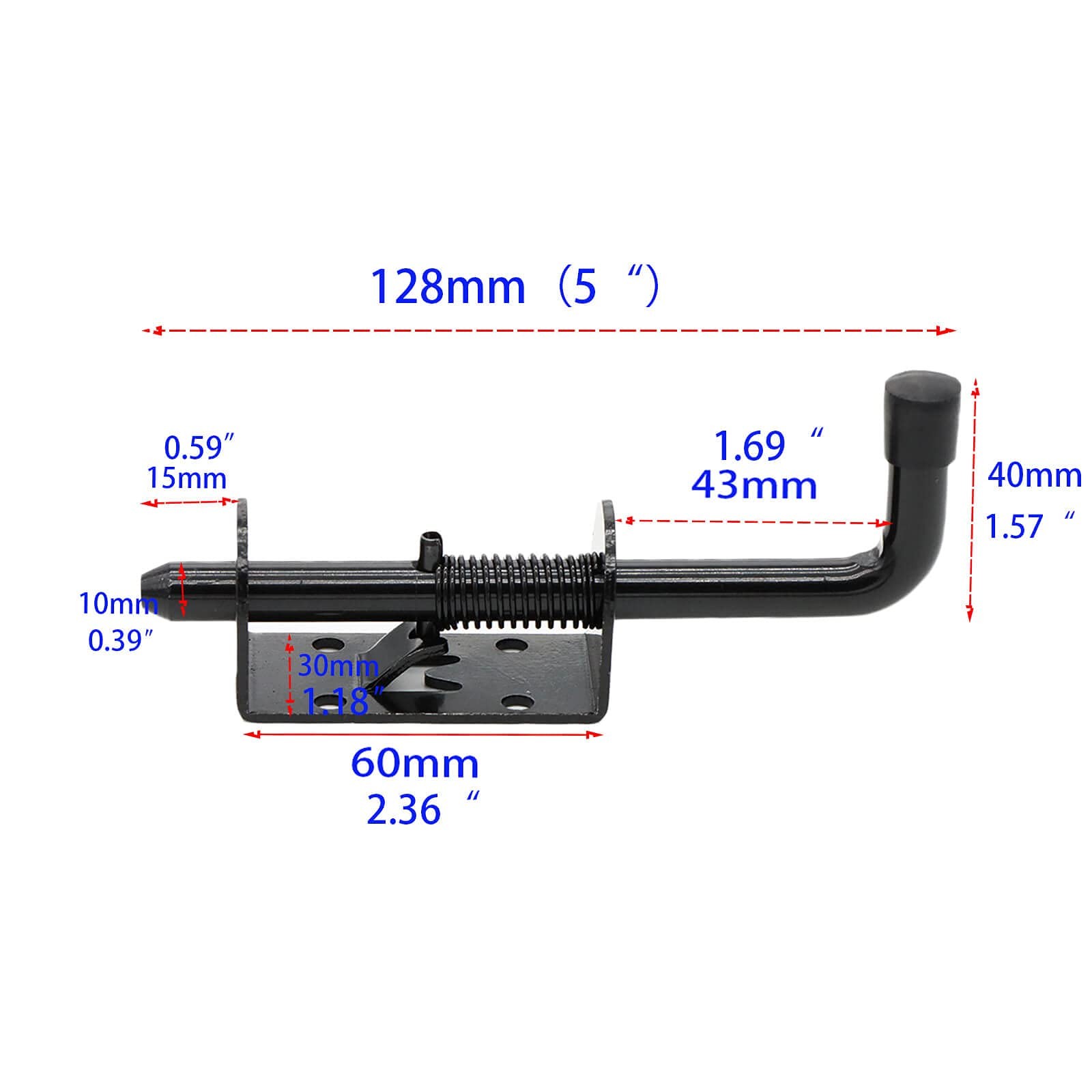 5 Inch Spring Loaded Latch Bolt, Heavy Duty 3/8 inch x 5 inches, Black gallery