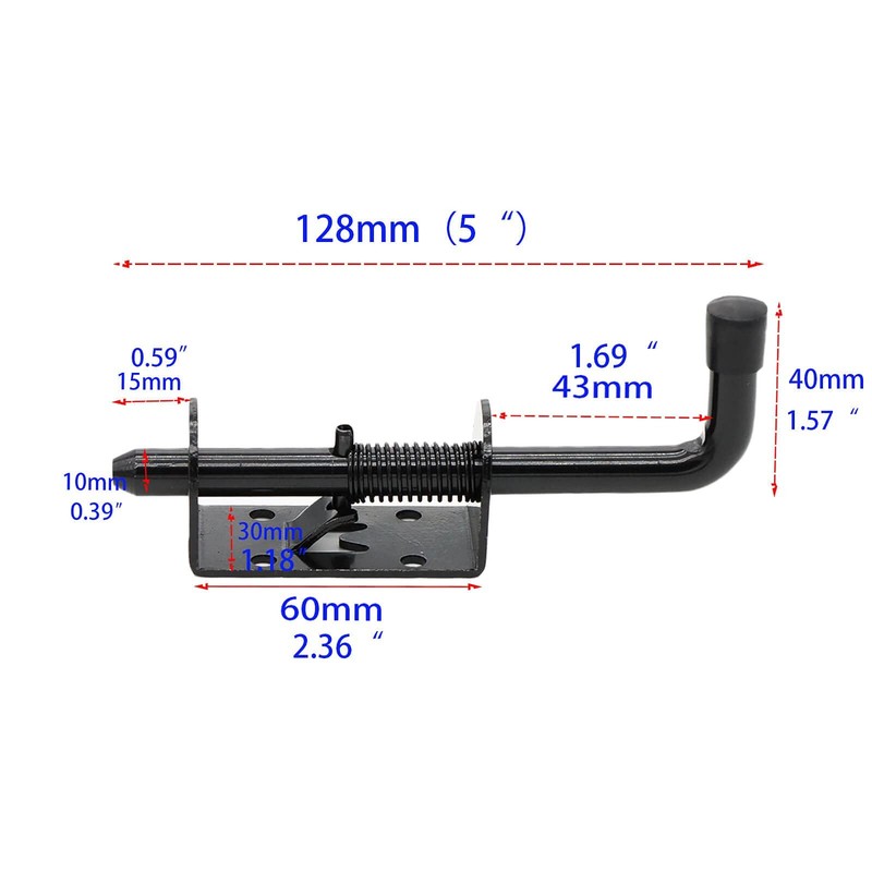 5 Inch Spring Loaded Latch Bolt, Heavy Duty 3/8 inch x 5 inches, Black gallery