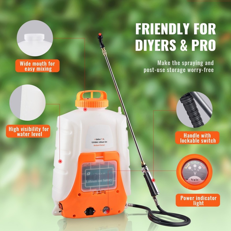 Battery Powered Backpack Sprayer 4 Gal Tank 0-90 PSI Adjustable Pressure ~ H gallery