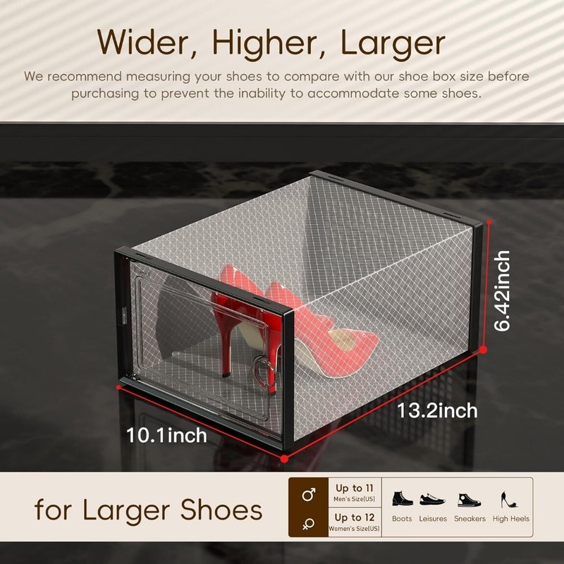 Large Shoe Storage Boxes Organizers Clear Plastic 6 Pack, Shoe Rack Holder US gallery