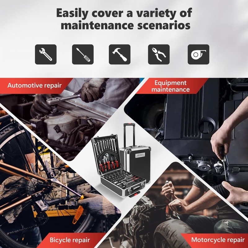 910 Piece Mechanics Tool Set Metric Socket Wrench Set Repair Tool Kit with Case gallery