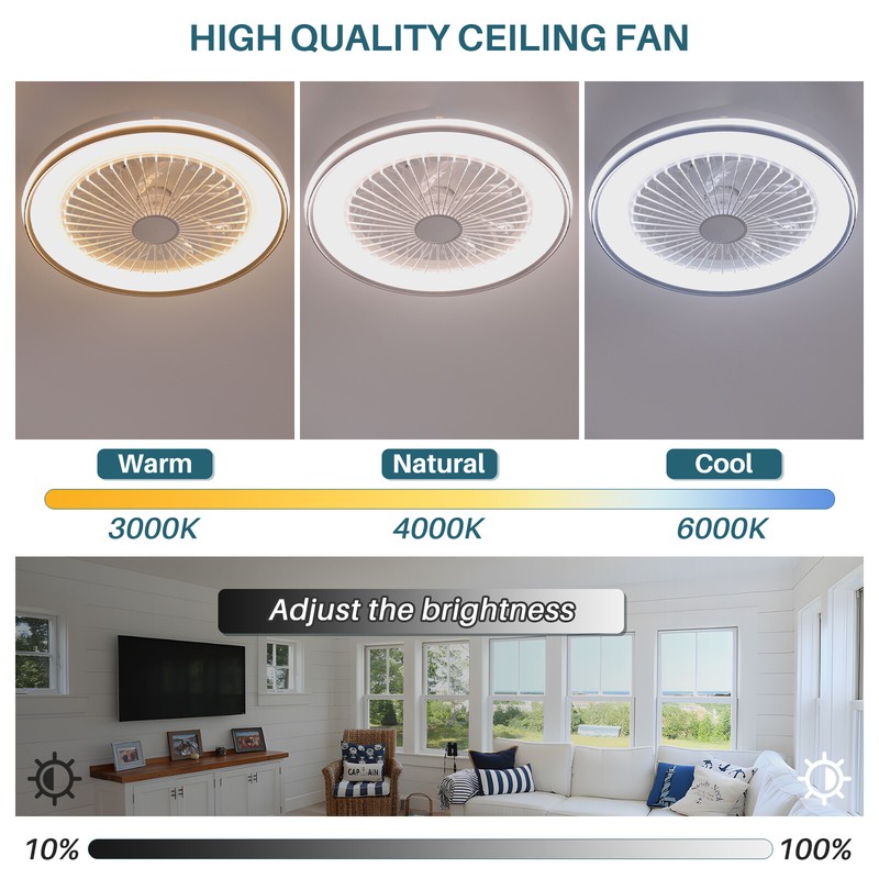 19IN Smart Bladeless Ceiling Fan with RGB Light Remote LED Voice/App Control US gallery
