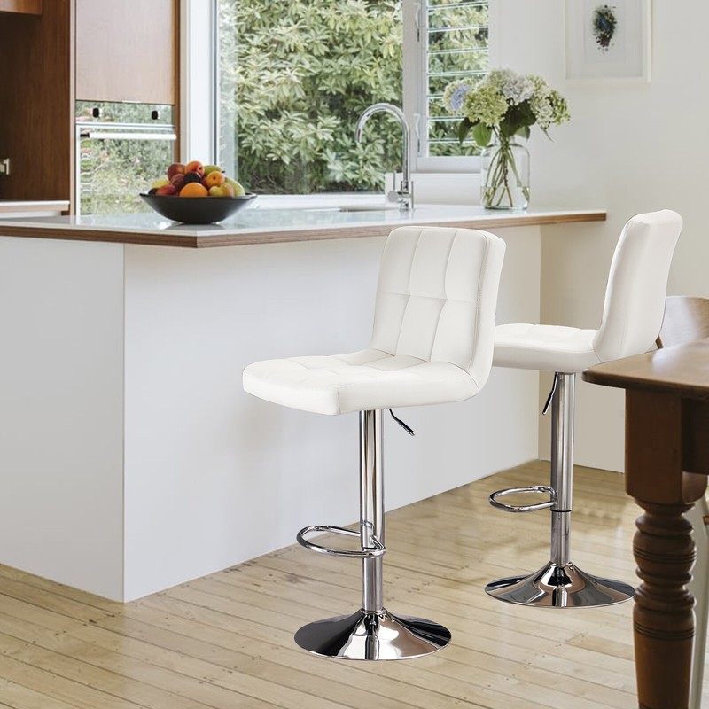 2 Set Bar Stools with Back Armless Adjustable Swivel PU Leather Kitchen Seat gallery