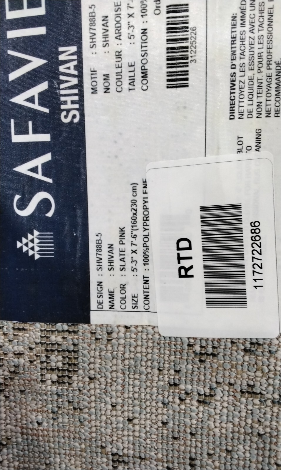 GREY / PINK 5'-3" X 7'-6" Back Stain Rug, Reduced Price 1172722686 SHV788B-5 gallery
