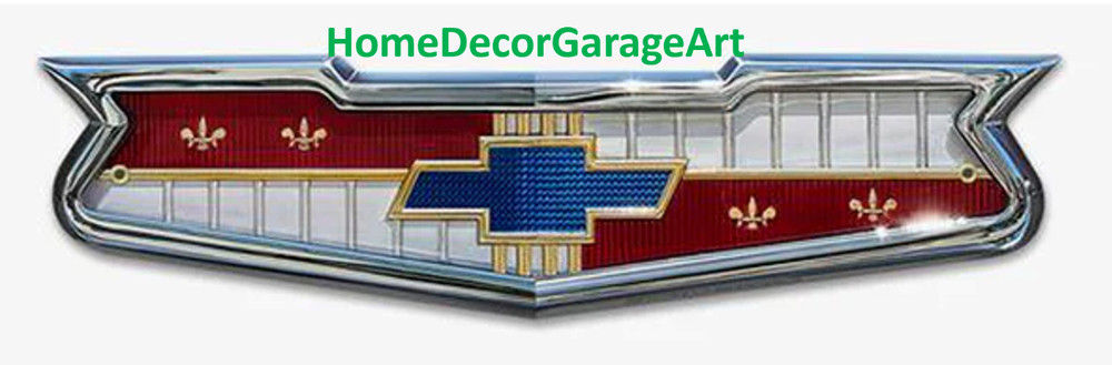 1950's Chevrolet Chevy Emblem, Flat Metal Sign, Red OR Black, Garage Art HDGA