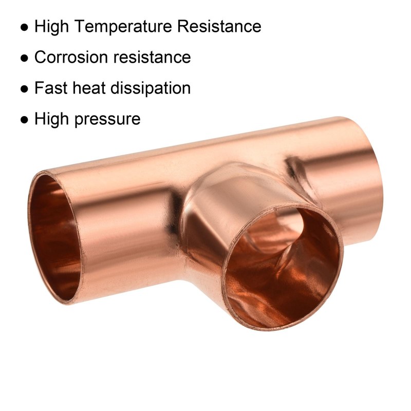 Tee Copper Fitting 3 Way Welding Joint 7/8 Inch ID, Pack of 2 gallery