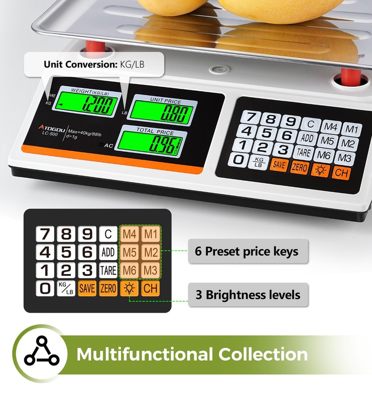 88lb/40kg Price Computing Scale - Dual-Sided Display, Rechargeable, Food & Kitch gallery