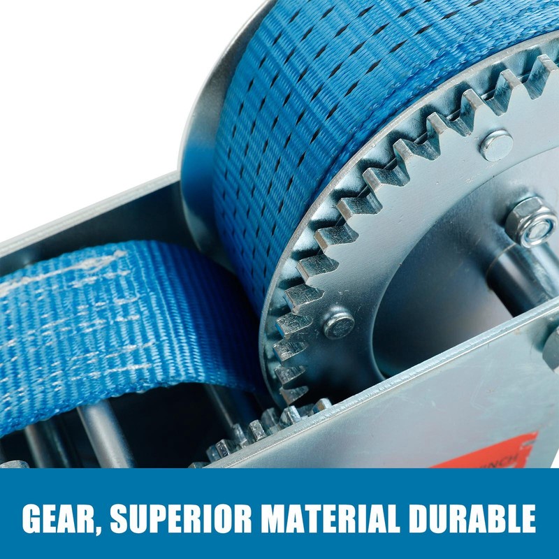 3200lbs Hand Winch Polyester Strap 2 Gear Crank Boat ATV Trailer RV Blue gallery