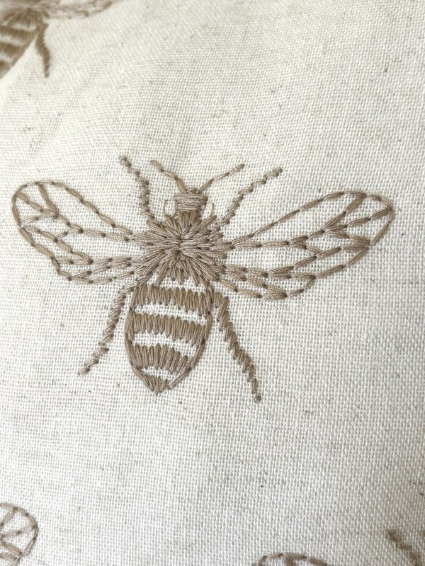 2 Sizes Off-White Beige Taupe Rustic Farmhouse Embroidered Bee Pillow Cover New gallery