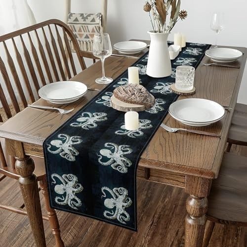Gray Blue Octopus Table Runner Tentacles Bedding Seasonal Set Ocean 13" x 91" gallery