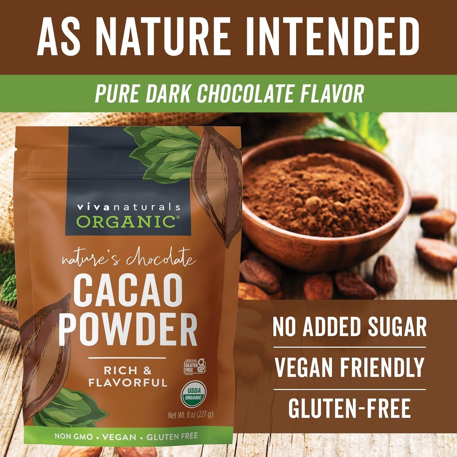 Organic Cacao Powder Raw USDA Certified Non-GMO Vegan 8oz gallery