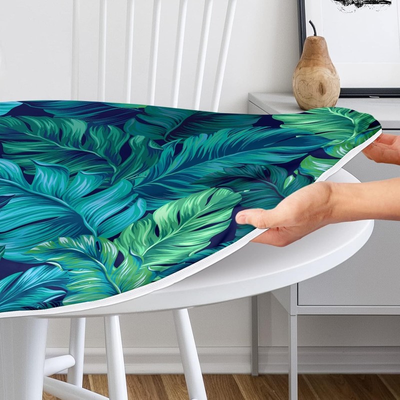 Round Fitted Tablecloth with Elastic Edge Indoor Outdoor Washable Reusable48-52" gallery