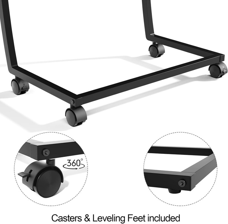 Stylish C-Shaped Rolling End Table in Rustic Dark Walnut for Modern Spaces gallery
