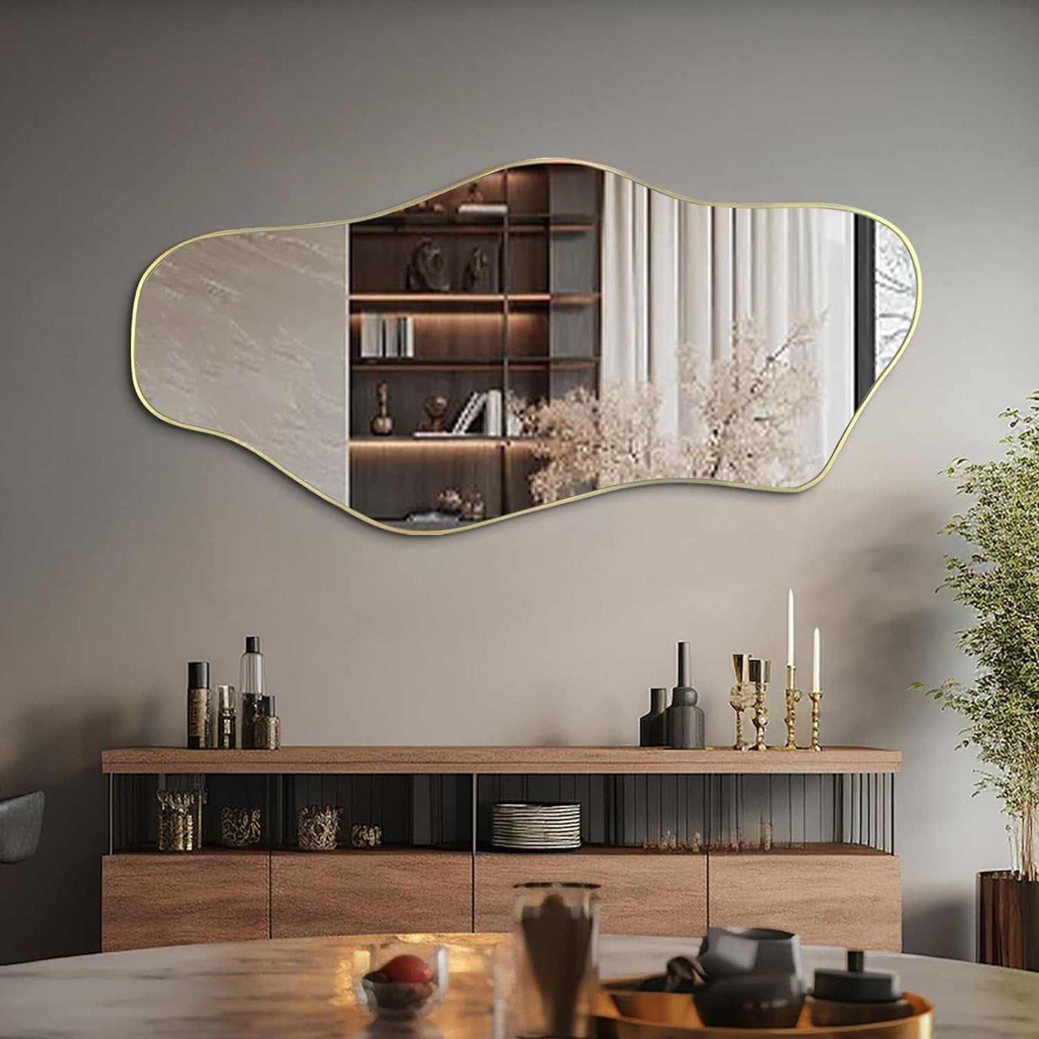 Irregular Wall Mirror, 51.1"x23.6" Asymmetrical Frameless Mirrors, Large Modern gallery