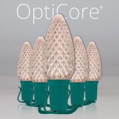 C9 OptiCore LED Christmas Lights Outdoor Shatterproof Bulbs, Green Wire, 25ft