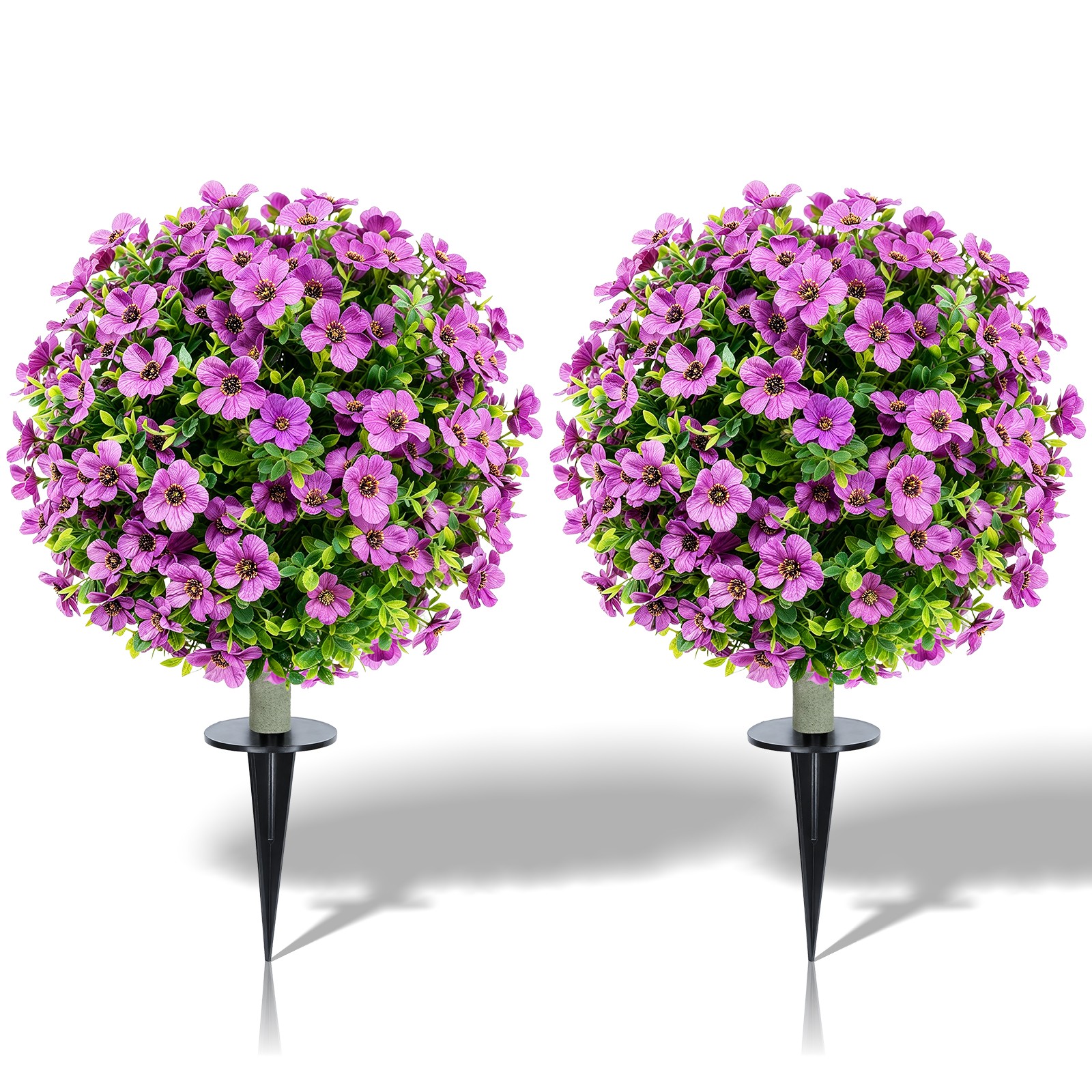 2 Pack Artificial Topiary Ball Trees Fake Violet Plants Shrubs Bushes w/Spike gallery