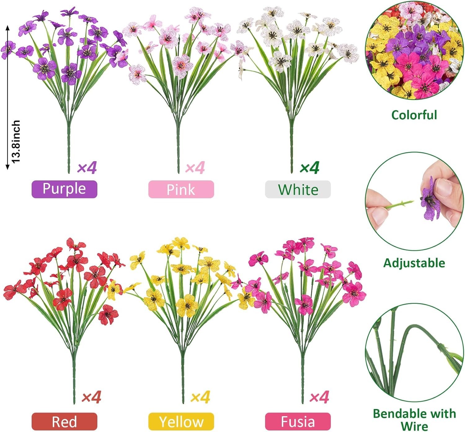 24 Bundles Artificial Flowers for Outdoors Fake Ferns UV Resistant Faux Spring gallery